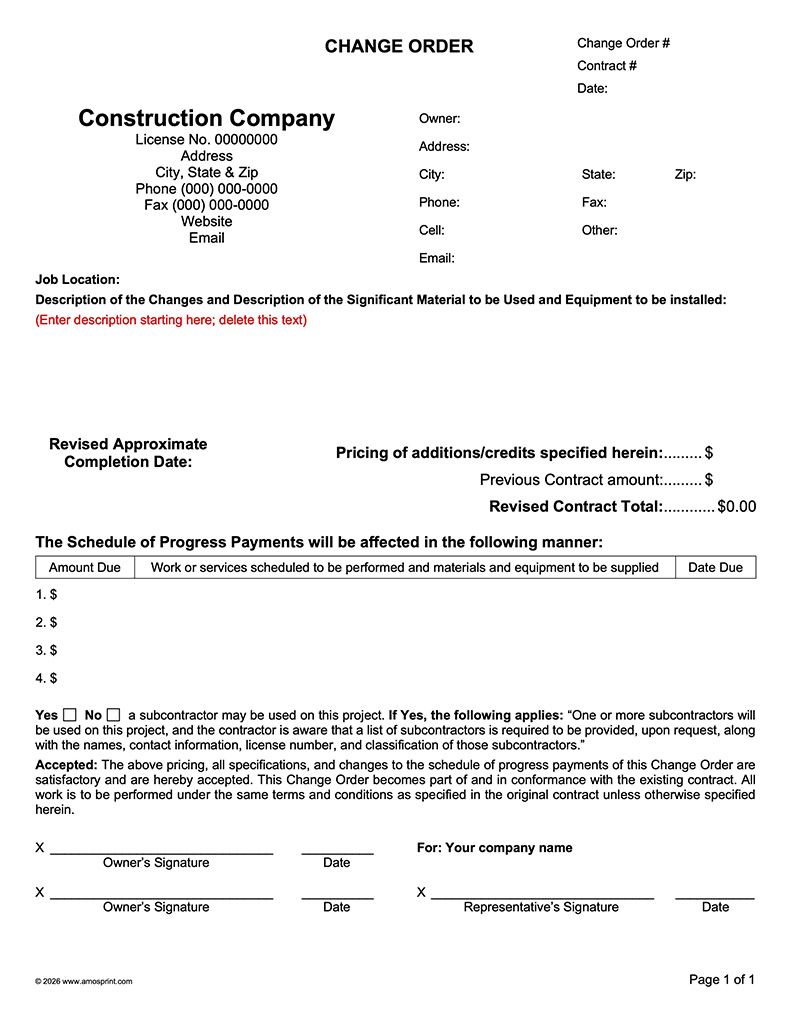 Ready-to-Use Word Change Order Form
