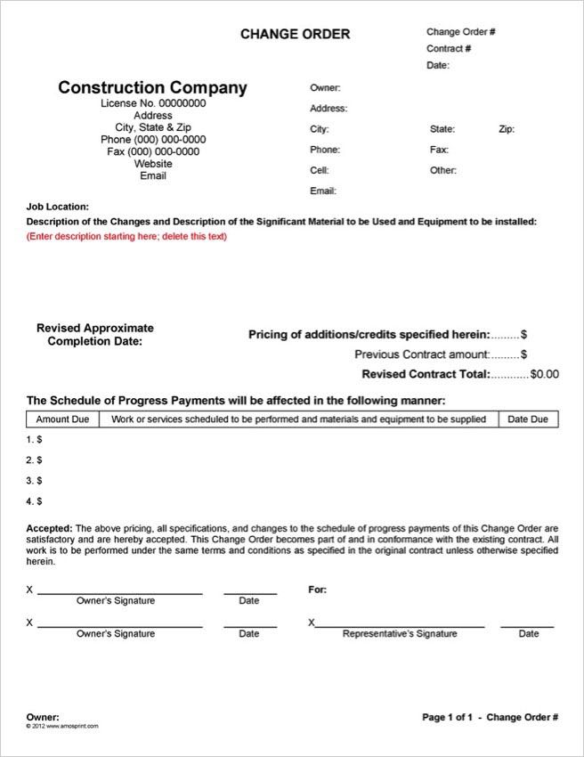 Ready-to-Use Word Change Order Form