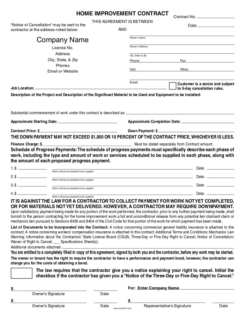 California Home Improvement Contracts